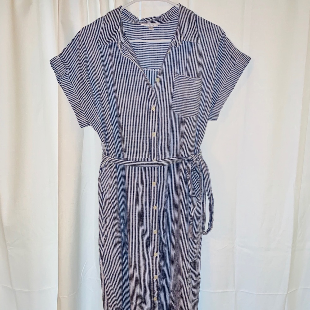 Midi Collared Pinstriped Dress